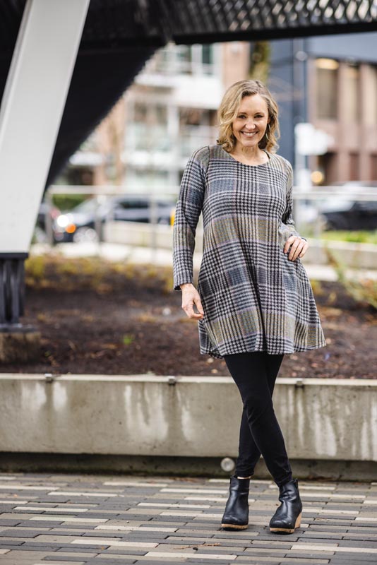 SD-15419 - Brushed Plaid Aline Sweater Dress with Pockets